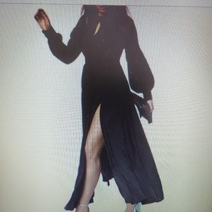 L/S PLEATED SLIT EVENING COCKTAIL MAXI DRESS 3X